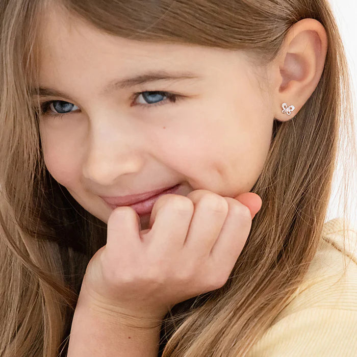 Children's Earrings:  Sterling Silver Jewelled Butterflies with Screw Backs and Gift Box