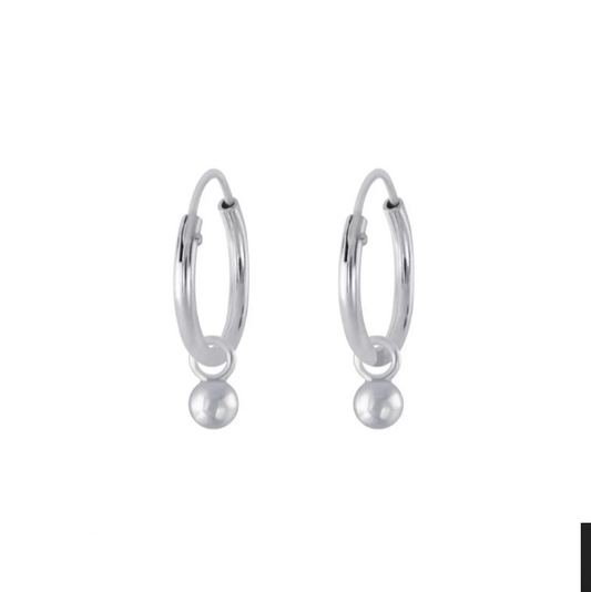 Baby and Children's Earrings:  Sterling Silver 10mm Hoops with Tiny Silver Ball Dangles