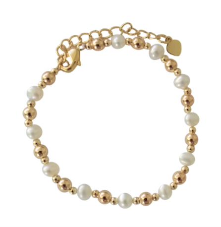 Children's Bracelets:  18k Gold Filled, Freshwater Pearl Bracelets 14cm + Extension. Age 2 - 6 with Gift Box