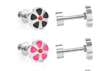 Baby and Children's Earrings:  Surgical Steel Red Flower Screw Back Earrings