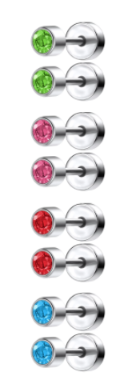 Baby and Children's Earrings:  Surgical Steel, Colourful CZ Screw Back Earrings x 4 - Set 1 Special Buy