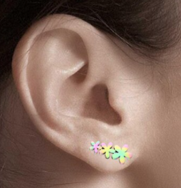 Children's and Teens' Earrings:  Surgical Steel Anodised Triple Flowers Earrings Age 8 - Teens