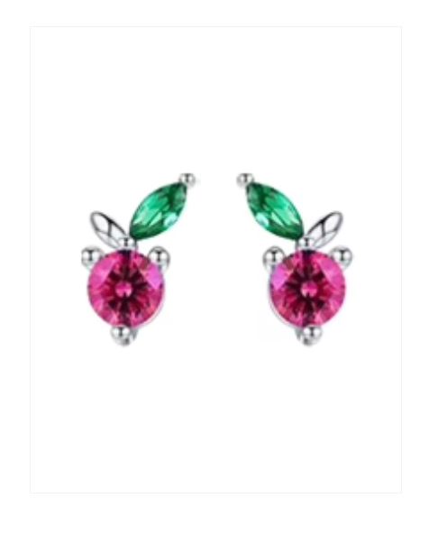 Baby and Children's Earrings:   Sterling Silver CZ Apple Earrings