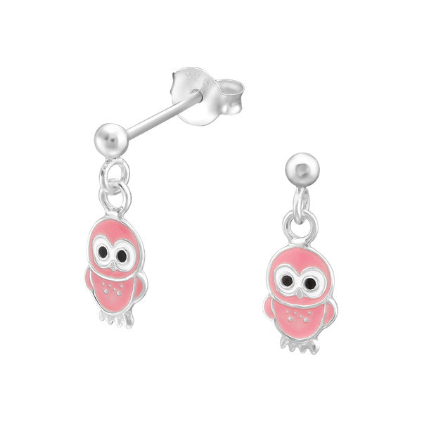 Children's Earrings:  Sterling Silver Stud Earrings with Little Owl Dangles