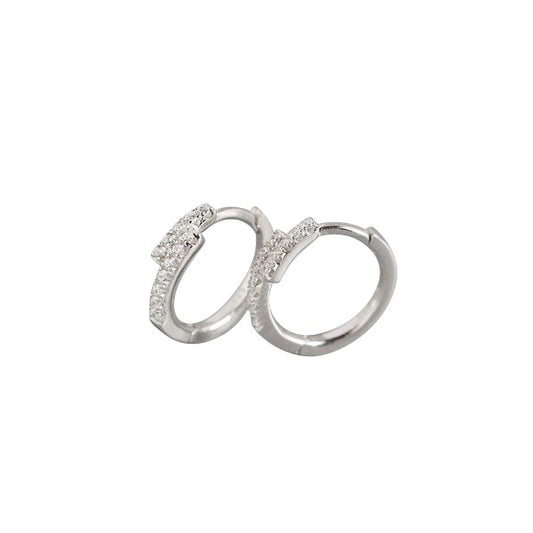 Children's Earrings:  Sterling Silver Cross-Over CZ Huggie Hoops