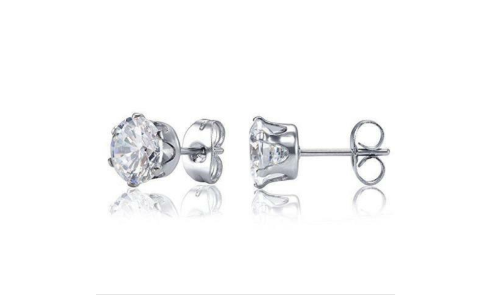 White gold store cz stud earrings