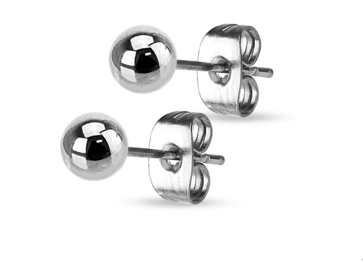 Children's, Teens' and Mothers' Earrings:  Anodised (Rainbow) Surgical Steel 5mm Ball Studs