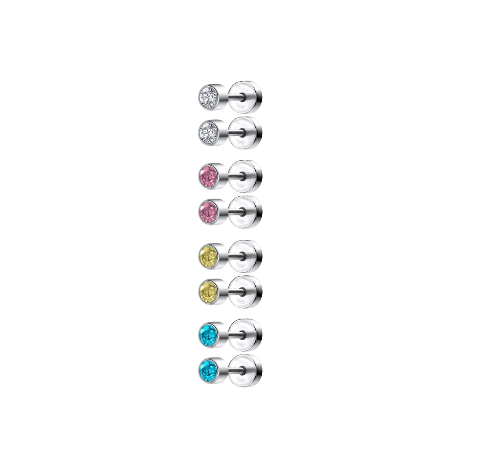 Baby and Children's Earrings:  Surgical Steel, Colourful CZ Screw Back Earrings x 4 - Set 1 Special Buy