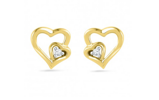 Children's Earrings:  14K Gold Over Sterling Silver CZ Heart on Heart