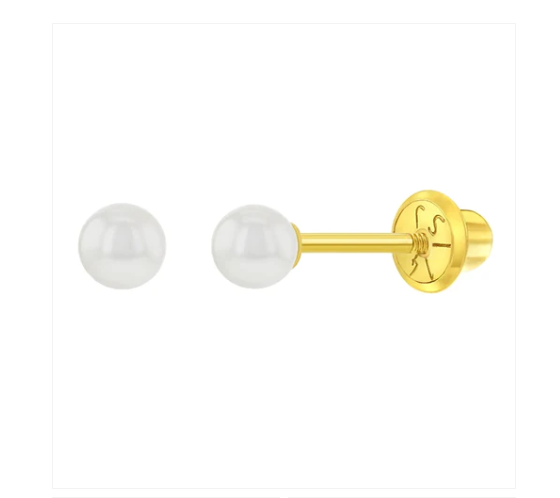 Baby Earrings:  14k Gold Freshwater Cultured Pearl Screw Back Earrings 2.5mm with Gift Box