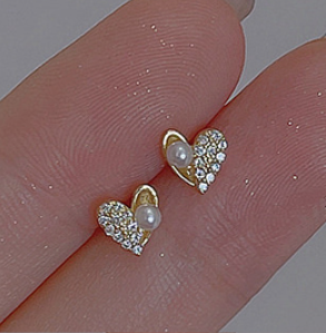 Children's Earrings:  Fairy Kisses Earrings with Push Backs - Fairy Pearl Hearts