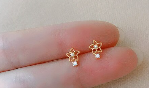 Children's Earrings:  Fairy Kisses Earrings with Push Backs - Star Flower with Dew Drop