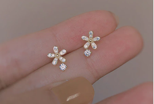 Children's Earrings:  Fairy Kisses Earrings with Push Backs - Fairy Flower with Dew Drop