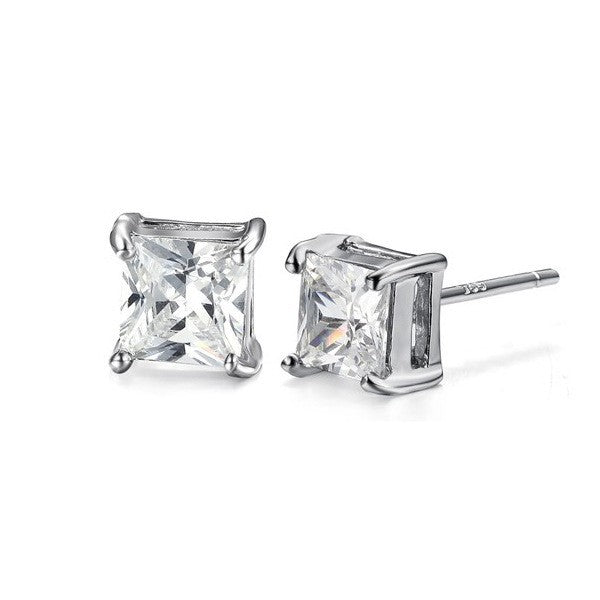 Teens' and Mother's Earrings:  Surgical Steel Classic Princess Cut Clear CZ Studs