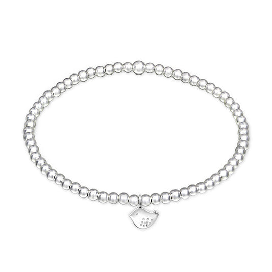 Children's Bracelets:  Sterling Silver 17CM Ball Bracelet with Baby Bird Charm