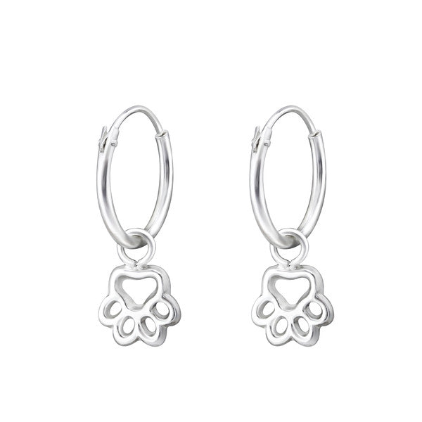 Children's Earrings:  Sterling Silver Sleepers with Paw with Rainbow Crystals