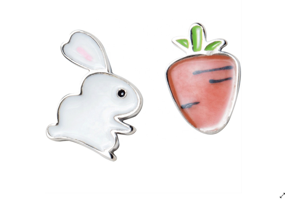 Children's Earrings:  Sterling Silver, Enamel, Rabbit and Carrot Earrings