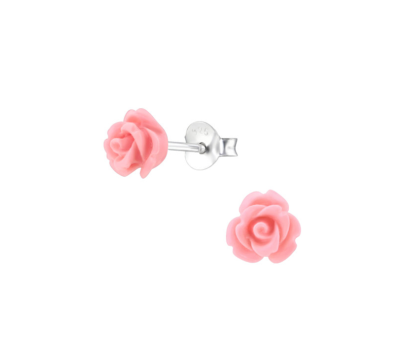 Children's Earrings: Sterling Silver/Pink Resin Roses – Baby Jewels