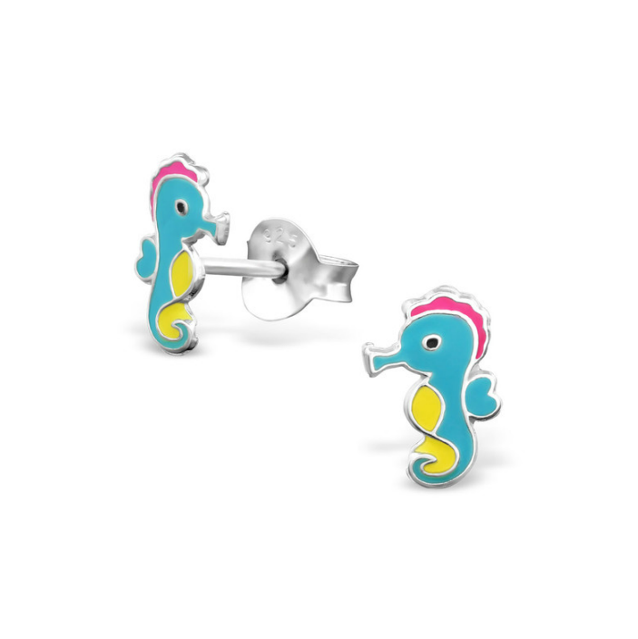 Children's Earrings:  Sterling Silver Seahorses - Aqua