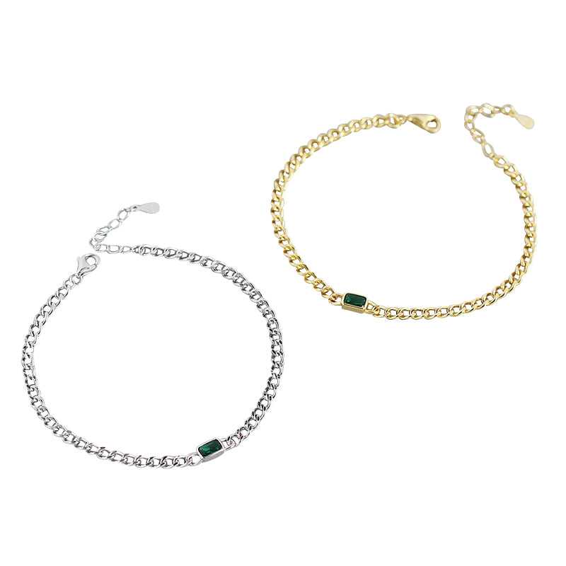 Children's and Teens' Bracelets:  Surgical Steel Bracelets with Gold IP and Emerald CZ