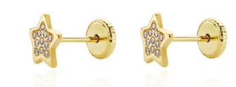 Children's Earrings:  9k Gold Clear CZ Encrusted Stars with Screw Backs and Gift Box